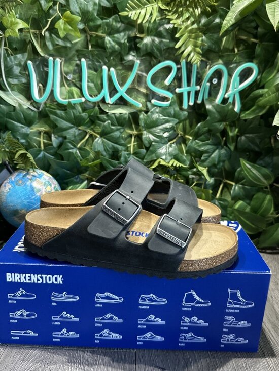 Birkenstock New w/ Box Arizona Black Oiled Leather Soft Bed Women Size 37 L6 - Picture 1 of 8